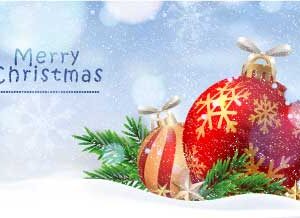 Merry Christmas design with bells and snow flakes