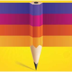 pencil artwork multi color strip on abstract yellow background