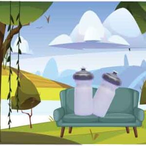 mock-of-water-bottle-in-a-garden-with-couch