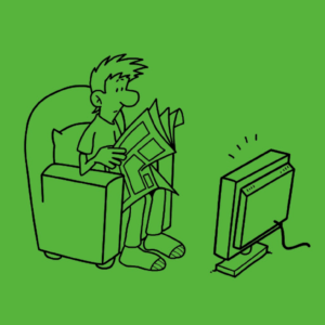 drawing-man-sit-on-sofa-set-read-newspaper-in-front-of-computer
