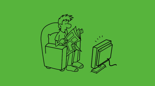 drawing-man-sit-on-sofa-set-read-newspaper-in-front-of-computer