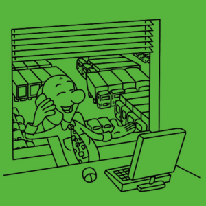 draw-bald-young-man-talk-on-mobile-sit-on-chair-with-computer