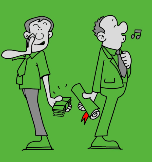 draw-opposite-side-standing-two-men-hold-money-and-fold-paper-on-their-hand