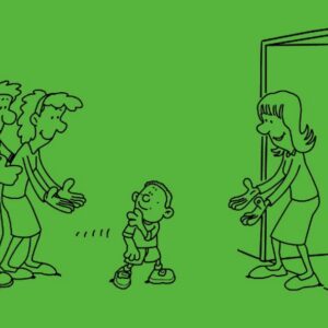 draw-young-couple-standing-outside-and-lady-coming-out-from-door-to-pick-the-small-kid
